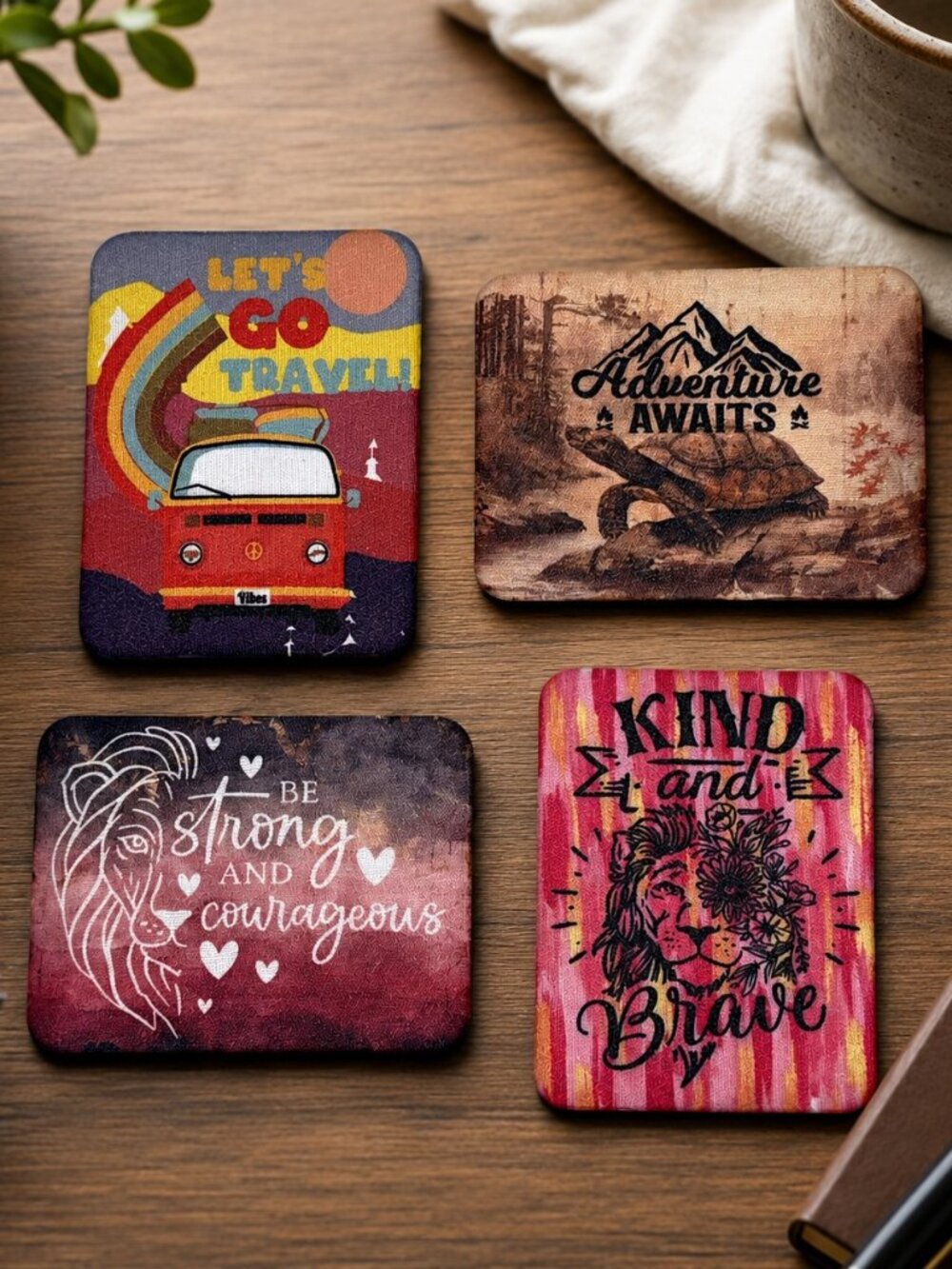 NWT Inspirational Neoprene Magnet Set of 4 | Travel & Adventure Fridge Magnets